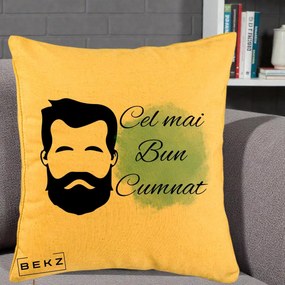 Cadou pentru Cumnat - Perna Personalizata Cel mai Bun Cumnat cu Portret Barbat si Pete Teal, 40x40 cm, Galben, Husa Detasabila, Perna Inclusa, BEKZ®