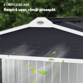 Outsunny Magazie de grădină metalică 2,77 m², 213 x 130 x 185 cm cu fundație, uși culisante, gri închis | Aosom Romania