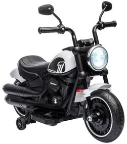 HOMCOM Motocicletă electrică pentru copii 3 km/h 6V cu far cu LED 2 roți de antrenament de la 18 la 36 luni cu motor puternic alb | Aosom Romania