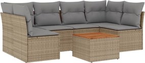 vidaXL Set canapele de grădină, 7 piese, cu perne, bej, poliratan