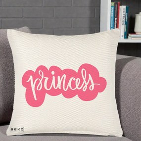 Perna Decorativa Princess Text Roz, 40x40 cm, Crem Reliefat, Husa Detasabila, Perna Inclusa, BEKZ®