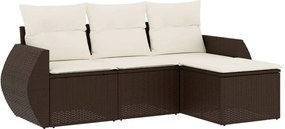 vidaXL Set canapele de grădină, 4 piese, cu perne, maro poliratan maro