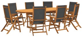 3279263 vidaXL Set mobilier de grădină, 9 piese, lemn masiv acacia/textilenă