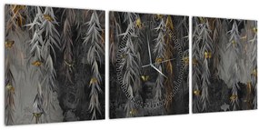 Tablou - Crenguțe de salcie, fundal negru (cu ceas) (90x30 cm)