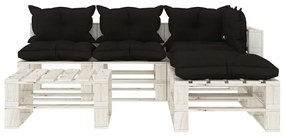 Set mobilier de gradina din paleti cu perne negre, 6 piese, lemn Alb si negru, 1