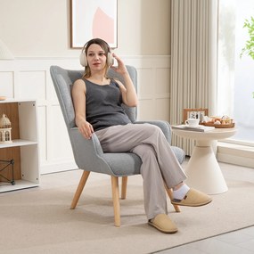 HOMCOM Scaun de salon din material textil bouclette, scaun capitonat și umplut cu picioare din lemn, 71 x 74 x 96 cm, gri deschis | Aosom Romania