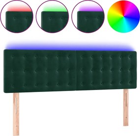 vidaXL Tăblie de pat cu LED, verde închis, 144x5x78/88 cm, catifea