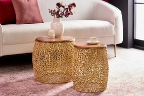 Set de 2 masute cu aspect deosebit Leaf auriu