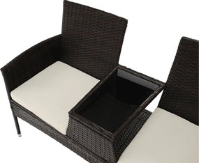 Bancă de grădină cu măsuţă şi perne, maro/crem, LALIT