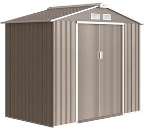 Outsunny Magazie Grădină Metalică cu Orificii de Ventilație și Ușă Culisantă Dublă pentru Grădinarit și DIY, 213x130x185 cm, Maro | Aosom Romania