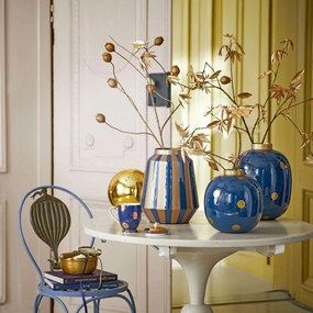 Vaza decorativă, din metal, Pip Studio, Dots Navy/Gold, 32 cm, colecția Dot Delight