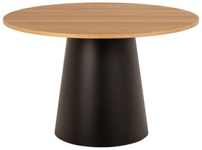 Masă de dining neagră/în culoare naturală rotundă cu blat cu aspect de lemn de stejar ø 120 cm Soli – Actona