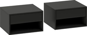 HOMCOM Set de 2 noptieri montate pe perete, sertar, compartiment deschis, blat, 37 x 32 x 21 cm, negru | Aosom Romania