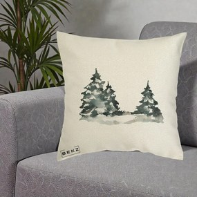 Perna Decorativa Brazi Inzapeziti Acuarela, 40x40 cm, Ecru, Husa Detasabila, Perna Inclusa, BEKZ®