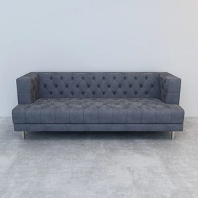 CANAPEA CATIFEA LUX CHESTERFIELD, 210X88X75 CM, CULOARE GRI, SEZUT SPUMA, CADRU LEMN, PICIOARE METAL ARGINTIU