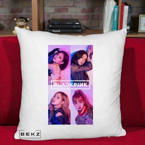 Perna Personalizata K-pop BLACKPINK Poster Colaj 4 Membre Violet Roz, 40x40 cm, Alb Pufos, Husa Detasabila, Perna Inclusa, BEKZ®