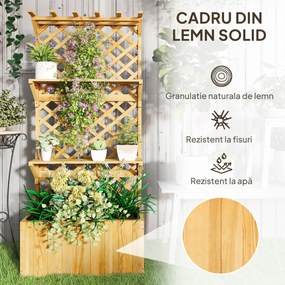 Outsunny Jardinieră din Lemn cu Suport pentru Plante și Orificii de Drenaj, 76x33x177 cm, Natural | Aosom Romania