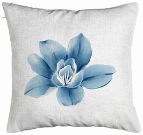 Perna Decorativa, Model Florale Blue Flower, 40x40 cm, Alb Murdar, Husa Detasabila, Burduf