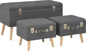 vidaXL Taburete cu depozitare, 3 buc., gri închis, material textil