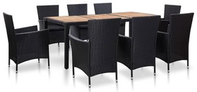 vidaXL Set mobilier de exterior cu perne, 9 piese, negru, poliratan