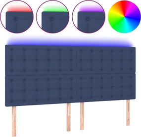 vidaXL Tăblie de pat cu LED, albastru, 180x5x118/128 cm, textil