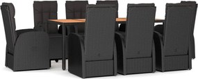 vidaXL Set mobilier de grădină cu perne, 9 piese, negru, poliratan