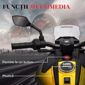 AIYAPLAY Motocicletă Electrică Copii, Licențiată Honda, Faruri Roți Antrenament, Galbenă | Aosom Romania