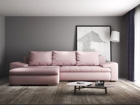 Colțar extensibil dumonde cu ladă de depozitare si sezut confortabil din spuma high-density, Leonardo Enjoy Roz 260x185 cm