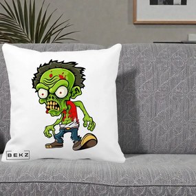 Perna Decorativa Zombie Halloween, 40x40 cm, Alba Mata, Husa Detasabila, Perna Inclusa, BEKZ®