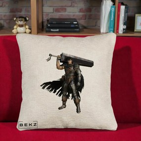 Perna Personalizata Berserk Guts Luptatorul Negru, 40x40 cm, Bej Canapea, Husa Detasabila, Perna Inclusa, BEKZ®