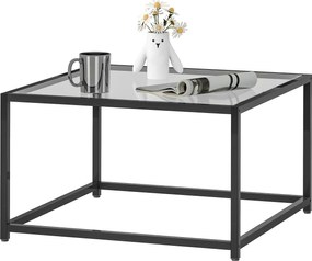 HOMCOM Măsuță pătrată noptieră cu blat din sticlă securizată, masă de cafea cu picioare din oțel 68 x 68 x 39 cm Negru | Aosom Romania