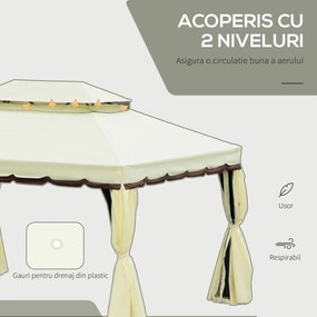 Outsunny Foișor de Grădină cu Plasă de Țânțari și Perdele, 390x290x270 cm, Crem | Aosom Romania