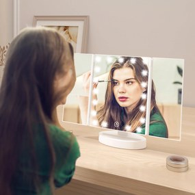 HOMCOM Oglindă Machiaj cu Lumină Mărire 1X/2X/3X Rotație Liberă de 180° 21 LED-uri Comutator Tactil Alb | Aosom Romania