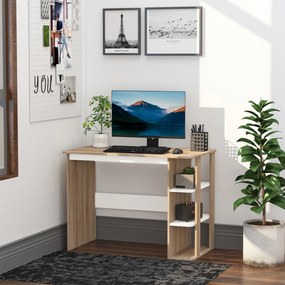 HOMCOM Birou 2 în 1 cu raft 3 nivele, spațiu generos de lucru, lemn de mesteacăn, 100x55x74 cm, pentru birou/dormitor | Aosom Romania
