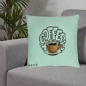 Perna Personalizata COFFEE cu Cana, 40x40 cm, Verde Menta, Husa Detasabila, Perna Inclusa, BEKZ®