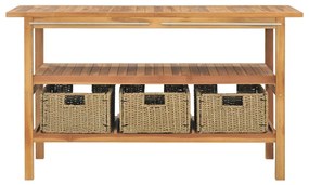 318483 vidaXL Dulap de toaletă baie cu 3 coșuri 132x45x75cm lemn masiv de tec