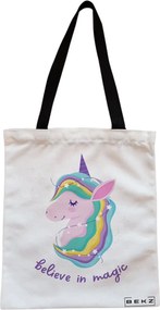Sacosa de Panza pentru Cumparaturi, Geanta Tote, model Believe in Magic, Cu fermoar, 38x34.5 cm, Alba, BEKZ®
