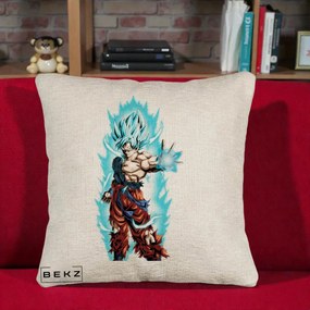 Perna Personalizata Dragon Ball Goku Ultra Instinct Blue, 40x40 cm, Bej Canapea, Husa Detasabila, Perna Inclusa, BEKZ®
