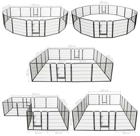 Tarc pentru caini, 16 panouri, otel, 80 x 80 cm, negru 80 x 80 cm, 16 panouri