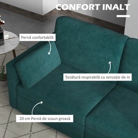 Canapea clasică cu 3 locuri cu scaun capitonat și arcuri, canapea din catifea pentru living și birou cu perne, 178x82x85cm verde HOMCOM | Aosom RO