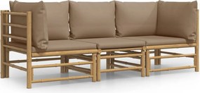vidaXL Set mobilier de grădină cu perne gri taupe, 3 piese, bambus