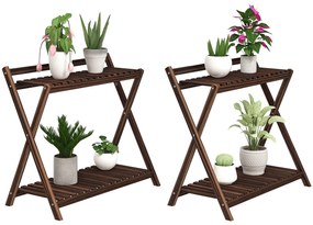 Outsunny Set de 2 Suporturi pentru Plante cu 2 Niveluri, 73x36x64 cm, Maro | Aosom Romania