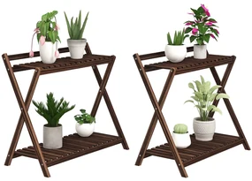 Outsunny Set de 2 Suporturi pentru Plante cu 2 Niveluri, 73x36x64 cm, Maro | Aosom Romania