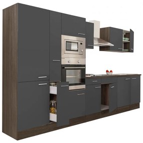 Mobilă de bucătărie Yorki 360, corp stejar Yorki, față antracit satinat, cu dulap cu raft