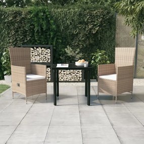 Set mobilier de gradina, cu perne, 3 piese, bej Bej, Lungime masa 80 cm, 3