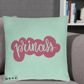 Perna Decorativa Princess Text Roz, 40x40 cm, Verde Menta, Husa Detasabila, Perna Inclusa, BEKZ®