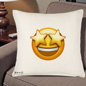Perna Decorativa Emoji Ochi Stele, 40x40 cm, Crem Reliefat, Husa Detasabila, Perna Inclusa, BEKZ®