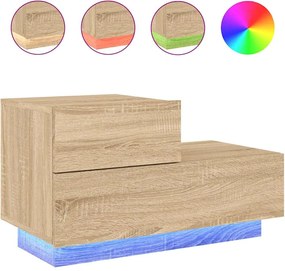 vidaXL Noptieră cu lumini LED, stejar sonoma, 70x36x40,5 cm