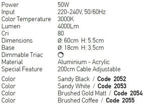 Lustra LED design modern circular Ring 60cm, Sandy White