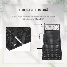 Jardiniera de Exterior Outsunny cu Carlige pentru Balustrada, Suport Ghivece pentru Balcon si Terasa din Metal, 100x31x12cm, Negru | Aosom Romania